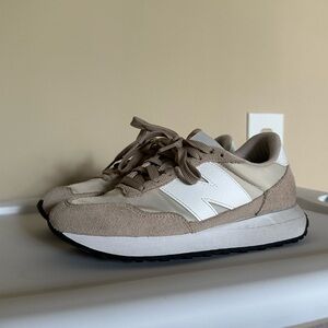 New Balance Tan and White Casual Sneakers